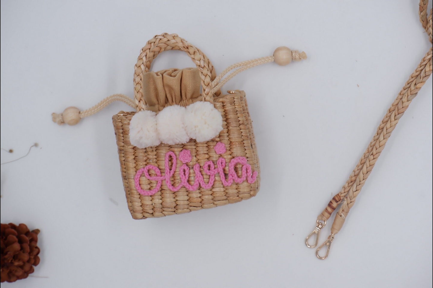 Personalized Kids bag Little Girl Purse with pom pom