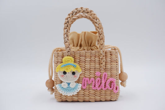 Kids bag, personalized straw bag, girls purse